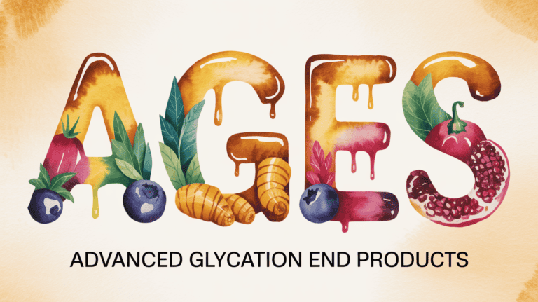 Colorful fruits and vegetables spelling "AGES" for anti-inflammatory health benefits.