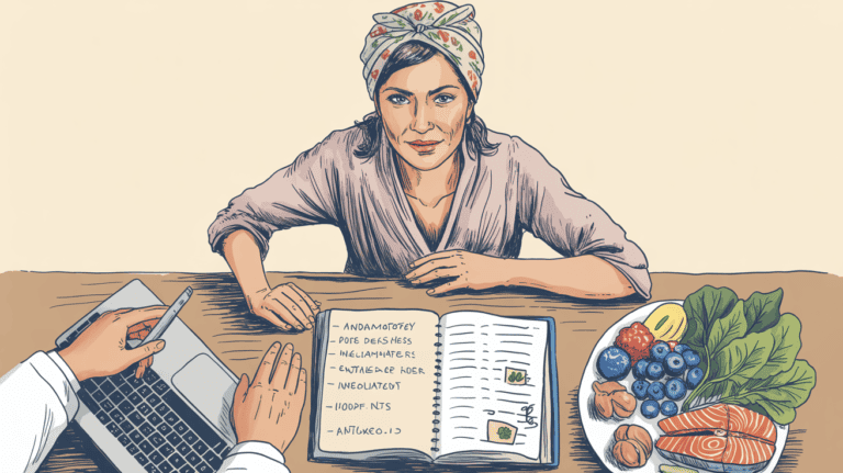 Woman dietitian reviewing anti-inflammatory foods and meal plan.